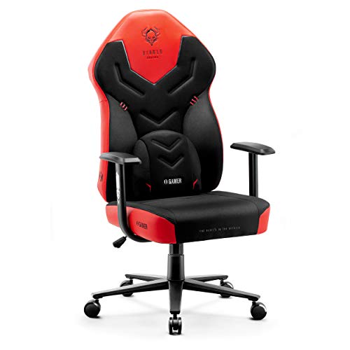Diablo X-Gamer 2.0 Gaming Stuhl Bürostuhl Stoffbezug Ergonomisches Design Lendenwirbelkissen Softpadauflage (Schwarz-Rot) von Diablo