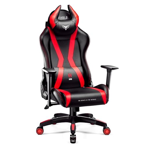 Diablo Gaming Stuhl X-Horn 2.0 Bürostuhl Gamer Chair Schreibtischstuhl 3D Armlehnen Ergonomisches Design Nacken/- Lendenkissen Kunstleder Wippfunktion Rot King (XL) von Diablo