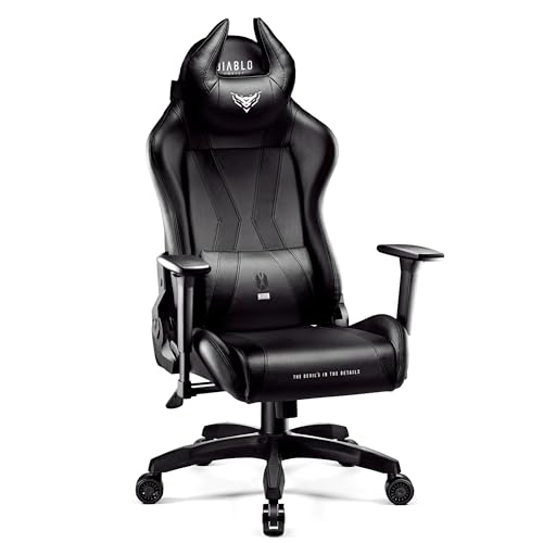Diablo Gaming Stuhl X-Horn 2.0 Bürostuhl Gamer Chair Schreibtischstuhl 3D Armlehnen Ergonomisches Design Nacken/- Lendenkissen Kunstleder Wippfunktion Schwarz King (XL) von Diablo