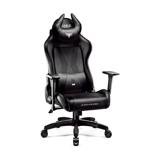 Diablo Gaming Stuhl X-Horn 2.0 Bürostuhl Gamer Chair Schreibtischstuhl 3D Armlehnen Ergonomisches Design Nacken/- Lendenkissen Kunstleder Wippfunktion Schwarz Normal (L) von Diablo