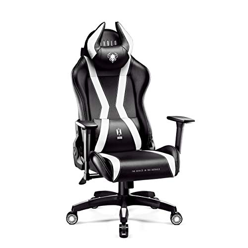 Diablo X-Horn 2.0 Gaming Stuhl Bürostuhl | Personalisiertes Nackenkissen | Verstellbare Rücken-, Sitz- und Armlehnen | Nacken-/Lendenkissen | Kunstlederpolsterung | Normal (L) | Schwarz-Weiß von Diablo