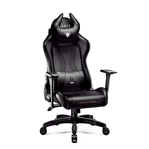 Diablo X-Horn 2.0 Gaming Stuhl Bürostuhl | Personalisiertes Nackenkissen | Verstellbare Rücken-, Sitz- und Armlehnen | Nacken-/Lendenkissen | Kunstlederpolsterung | Normal (L) | Schwarz von Diablo