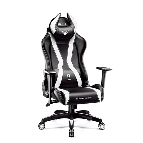 Diablo Gaming Stuhl X-Horn 2.0 Bürostuhl Gamer Chair Schreibtischstuhl 3D Armlehnen Ergonomisches Design Nacken/- Lendenkissen Kunstleder Wippfunktion Schwarz-Weiß Normal (L) von Diablo