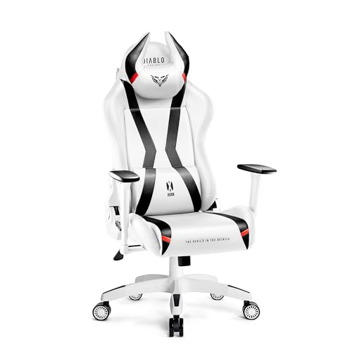 Diablo Gaming Stuhl X-Horn 2.0 Bürostuhl Gamer Chair Schreibtischstuhl 3D Armlehnen Ergonomisches Design Nacken/- Lendenkissen Kunstleder Wippfunktion Weiß Normal (L) von Diablo