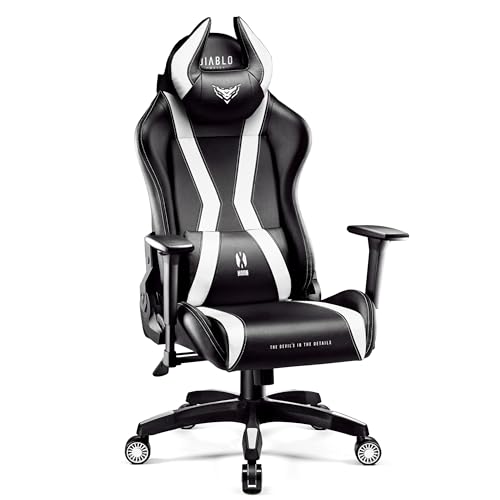 Diablo Gaming Stuhl X-Horn 2.0 Bürostuhl Gamer Chair Schreibtischstuhl 3D Armlehnen Ergonomisches Design Nacken/- Lendenkissen Kunstleder Wippfunktion Schwarz-Weiß King (XL) von Diablo