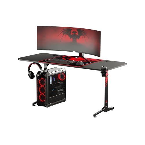 Diablo X-Mate Gaming Tisch 160 cm x 75 cm x 75 cm Schreibtisch PC Computertisch Ergonomisch Carbon Tischplatte Kopfhörerhaken Getränkehalter Rutschfester Fußschutz von Diablo