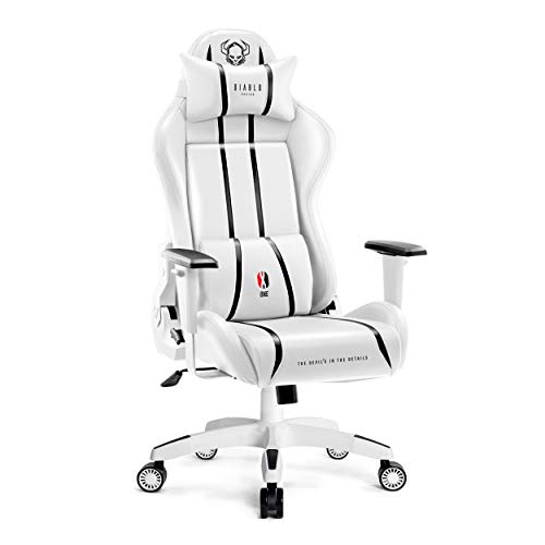 Diablo X-One 2.0 Gaming Stuhl Gamer Chair Bürostuhl Schreibtischstuhl Verstellbare Armlehnen Ergonomisches Design Nacken/-Lendenkissen Wippfunktion Weiß King (XL) von Diablo