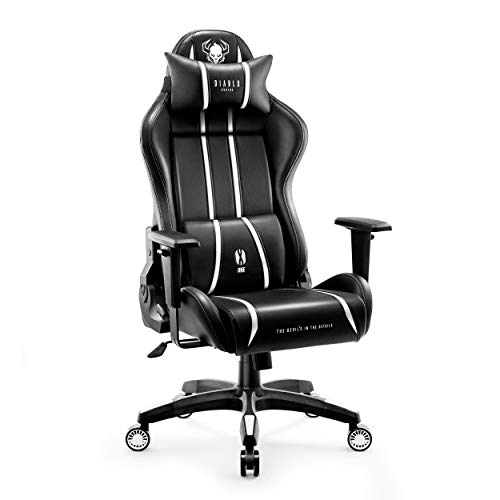 Diablo X-One 2.0 Gaming Stuhl Gamer Chair Bürostuhl Schreibtischstuhl Verstellbare Armlehnen Ergonomisches Design Nacken/-Lendenkissen Wippfunktion Schwarz-Weiß King (XL) von Diablo