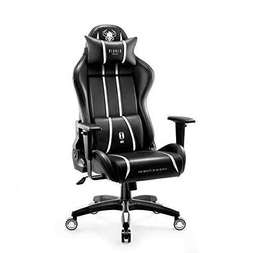 Diablo X-One 2.0 Gaming Stuhl Gamer Chair Bürostuhl Schreibtischstuhl Verstellbare Armlehnen Ergonomisches Design Nacken/-Lendenkissen Wippfunktion Schwarz-Weiß Normal (L) von Diablo