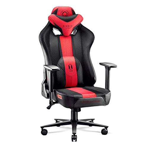 Diablo X-Player 2.0 Gaming Stuhl Bürostuhl Gamer Chair Stoff 3D Armlehnen Ergonomisches Design Nacken/- Lendenkissen Wippfunktion Anthrazit-Rot King (XL) von Diablo