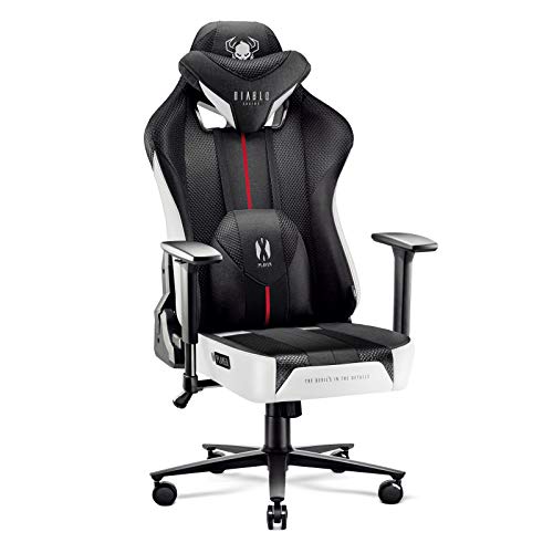 Diablo X-Player 2.0 Gaming Stuhl Bürostuhl Gamer Chair Stoff 3D Armlehnen Ergonomisches Design Nacken/- Lendenkissen Wippfunktion Weiß-Schwarz King (XL) von Diablo