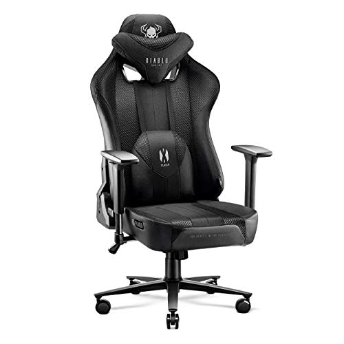 Diablo X-Player 2.0 Gaming Stuhl Bürostuhl Gamer Chair Stoff 3D Armlehnen Ergonomisches Design Nacken/- Lendenkissen Wippfunktion Schwarz King (XL) von Diablo