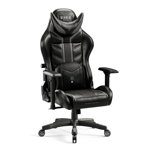 Diablo X-Ray Gaming Stuhl Bürostuhl Gamer Chair Schreibtischstuhl 4D Armlehnen Ergonomisches Design Kunstleder Perforation Wippfunktion Schwarz-Grau King (XL) von Diablo