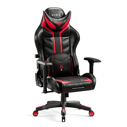 Diablo X-Ray Gaming Stuhl Bürostuhl Gamer Chair Schreibtischstuhl 4D Armlehnen Ergonomisches Design Kunstleder Perforation Wippfunktion Schwarz-Rot King (XL) von Diablo