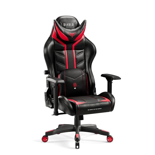 Diablo X-Ray Gaming Stuhl Bürostuhl Gamer Chair Schreibtischstuhl 4D Armlehnen Ergonomisches Design Kunstleder Perforation Wippfunktion Schwarz-Rot Normal (L) von Diablo