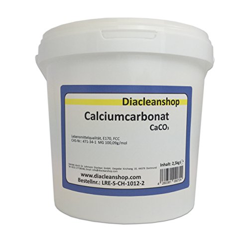 Calciumcarbonat 2,5kg in Lebensmittelqualität - E170-100% natürlicher Ursprung - CaCO3-2500g - Kalk - Kreide - Kreidefarbe – Rasenkalk – Kalzium von DIACLEANSHOP