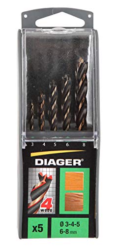 Diager, Holzbohrer, 4 Spitzen, Ø 3 – 4 – 5 – 6 – 8 mm von Diager