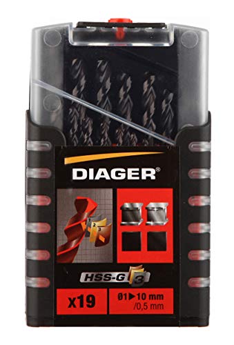 DIAGER - TialN beschichteter HSS-Bohrer G3-19-teiliges Set - Hitzebeständig - Verbesserte Lebensdauer - Durchmesser 1-10mm / 0,5mm, braun von Diager
