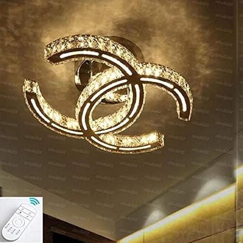 Diagwache 2025 Moderner Kristall-Kronleuchter, LED-Deckenleuchte, 18 W LED-Edelstahl-Kristall dimmbare Fernbedienung Unterputz-Deckenleuchte für Esszimmer Schlafzimmer (35 x 25 cm) von Diagwache