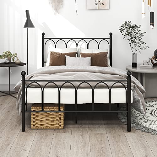 Diahomy Metallbett mit Lattenrost Doppelbettgestell Doppelbett, Bettrahmen mit Kopfteil, Gästebett Bettgestelle 120 x 200 cm, Schwarz von Diahomy