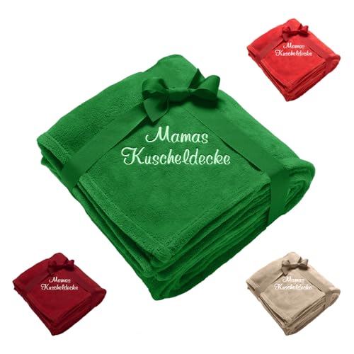 Diamandi Kuscheldecke mit Namen Bestickt - Decke mit Stickerei in 180 x 130 cm - Rot, Grün, Sand oder Bordeaux - personalisiert mit Wunsch-Text - Geschenkidee für Baby & Mama (Grün) von Diamandi