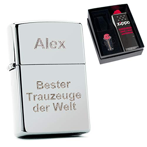 ZIPPO mit persönlicher Gravur auf beiden Seiten + Geschenkset | echte Diamantgravur | gravieren Lassen | Chrom poliert von Diamandi