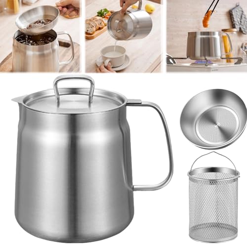 Wongfey Oil Pot - 304 Stainless Steel Large Capacity Oil Fryer And Filter Cup Combo,Wongfey Oil Pots for Cooking,with Removable Strainer and Snug Lid, Versatile Oil Filter Vessel for Kitchen (2L) von Diameleo