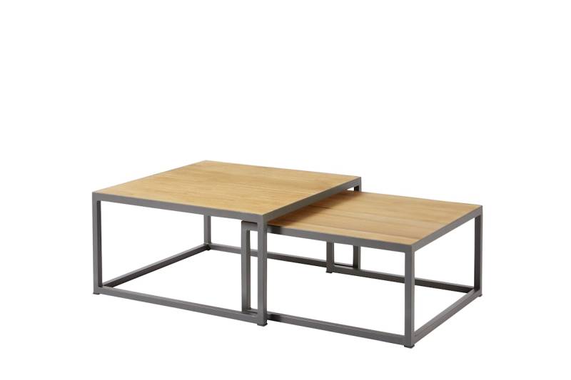 Diamond Garden 2er Set Loungetische NESTED eckig, Edelstahl Dunkelgrau / Premium Teak von Diamond Garden