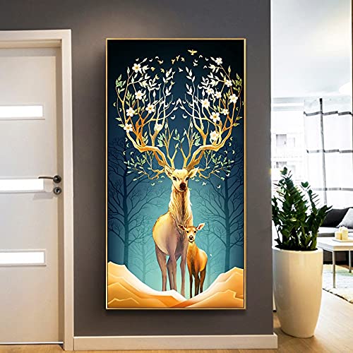 DIY 5D Diamant Malerei Kits Malen nach Zahlen Glücklicher Hirsch groß Diamond Painting Bilder Vollbohrer Stickerei Kreuzstich Kristall Strass Gemälde für Home Wanddekoration Mosaik Geschenk 80x180cm von Diamond painting YOUDONG