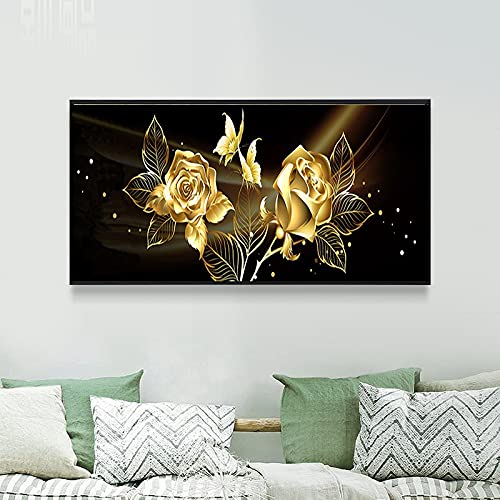 DIY 5D Diamant Malerei Kits Malen nach Zahlen Goldene Rose groß Diamond Painting Bilder Vollbohrer Stickerei Kreuzstich Kristall Strass Gemälde für Home Wanddekoration Mosaik Geschenk 30x50cm von Diamond painting YOUDONG