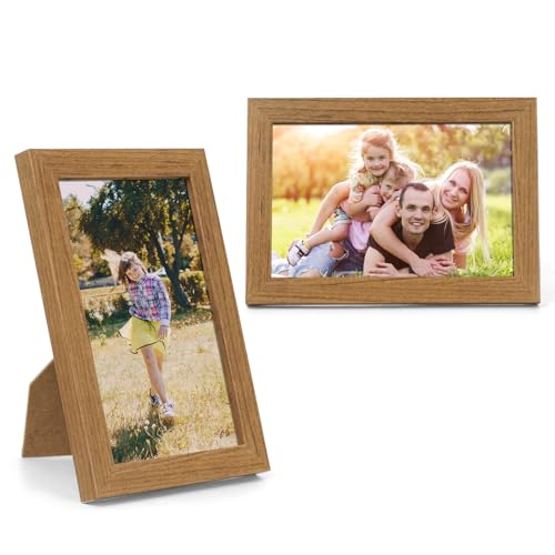 Holzfarbe MDF Fotorahmen 4x6 Zoll - 2 Stück Kleine MDF Bilderrahmen mit Organischem Glas, Bilderrahmen 10 x 15 Cm Horizontal Oder Vertikal, Dekorativer Fotorahmen für Wandbehänge Oder Tischdekoration von Dianfen