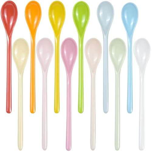 Kunststoff Löffel Lang für Desserts - 12 Stück Plastiklöffel Bunt, Mit 12 Verschiedenen Farben, Bunte Plastik Löffel Geeignet für Zuhause, Bars, Restaurants von Dianfen