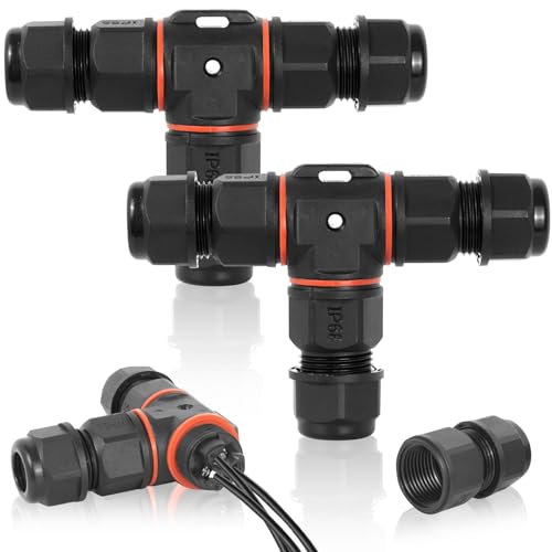 T-Form Kabelverbinder Wasserdicht 3 Polig - 2 Stück Erdkabel Verbinder Wasserdicht 3 Wege, Kabelverbinder Wasserdicht Ip68 für Außenbeleuchtung, Gartenumgebungen, Plakaten und Haushaltsgeräte(Schwarz) von Dianfen