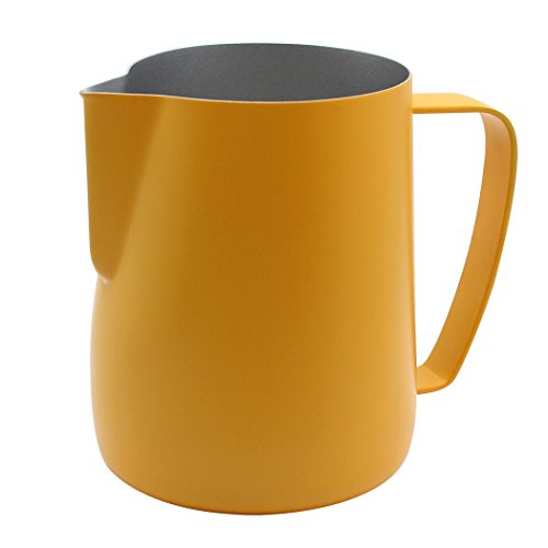 Dianoo Edelstahl Aufschäumkrug Krug Dampfkrug Geeignet für Kaffee, Latte und Aufschäummilch 600ml gelb von Dianoo