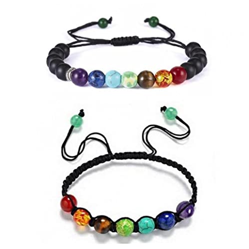 2 Stücke Chakra Perlen Armbänder 7 Farben Aromatherapie Ätherische Öl Diffuser Armbänder Armreif Geflochtenes Seil von Dianzan