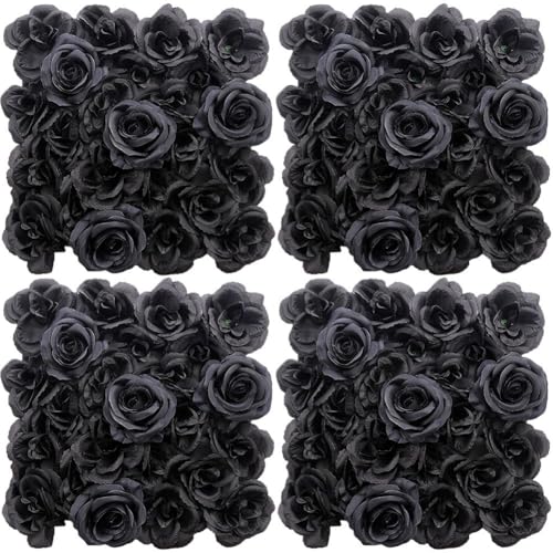 Blumen-wandpaneel, 3D-wandpaneel Schwarzen Rosen, Wandhintergrund, 4 Stück, Künstliche Blumen-wandpaneel-Dekoration, Schwarze Rosen, Wandhintergrund von Dianzan