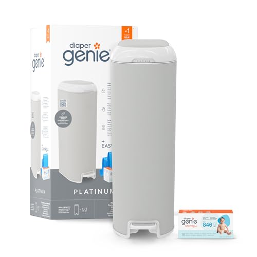 Diaper Genie Platinium – Seau à Couches Anti-Odeurs | Acier Inoxydable | Grande Capacité 47 Couches | Recharge Durable Jusqu’à 5 Mois | Ouverture Large & Pédale Pratique - Gris Pierre von Diaper Genie