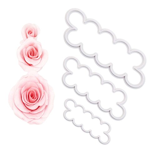 Diawell 3er Rose Cutter Fondant Blumen Ausstecher Kuchenform Kuchen Form Backen Tortendeko Modellierwerkzeug Verschiedene Größen Formrahmen (3er Rosen) von Diawell