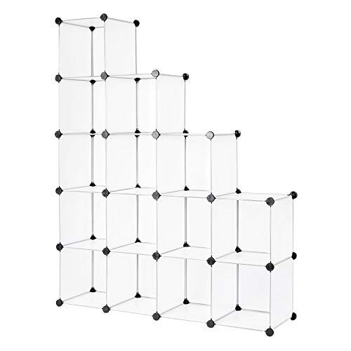 dibea Steckregal aus Kunststoff Schuhregal Aufbewahrungsregal modulares System, mit 16 Fächern á 30x30 cm transparent von Dibea