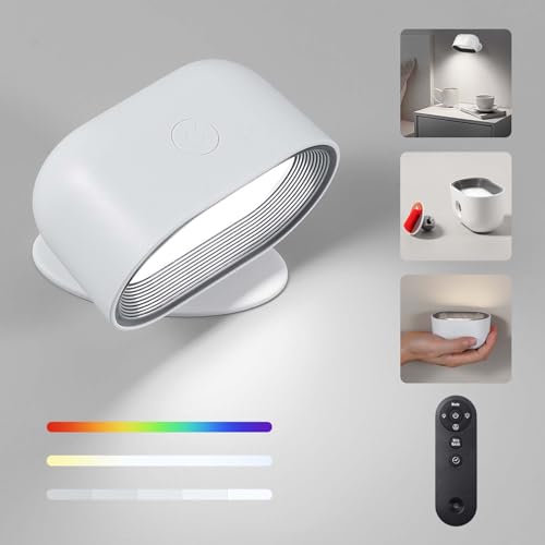 Diboniur LED Wandleuchte Innen, Akku Wandlampe Ohne Stromanschluss [3 Temperaturen & 5 Helligkeit & 6 Farben & 360° Drehung & Timer] für Schlafzimmer, Nachttisch, Lesezimmer, Wohnzimmer, Flur, Weiß von Diboniur