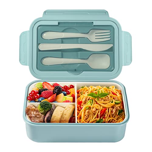 Diboniur Lunchbox Brotdose mit Besteck Erwachsene Kinder 1400ML Bento Box mit Fächern für Mikrowelle, Spülmaschine, Schule, Picknick, Arbeit (Blau) von Diboniur