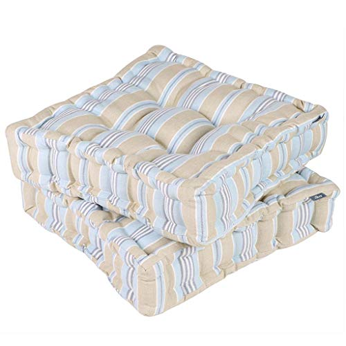 2er Set Outdoor Kissen für Gartenmöbel Baumwolle blau Pastellstreifen Gras Bodenstuhl Vintage Druck Sitzpolster (CB31) von Dibor
