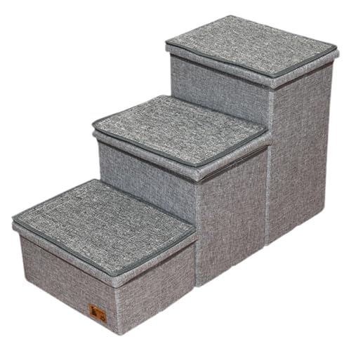 Dickly 3-stufige Hundetreppe mit Ablagefächern, Rampe für ältere Katzen, für mittelgroße und große Hunde, Katzen, Haustierleiter, Grau von Dickly
