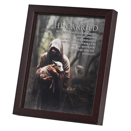 Dicksons Be Strong and Courageous Joshua 1:9 Dunkelbraunes Holz und Glas Shadowbox-Stil, Tischplatte oder hängende Wandkunst, 28,9 x 22,9 cm von Dicksons
