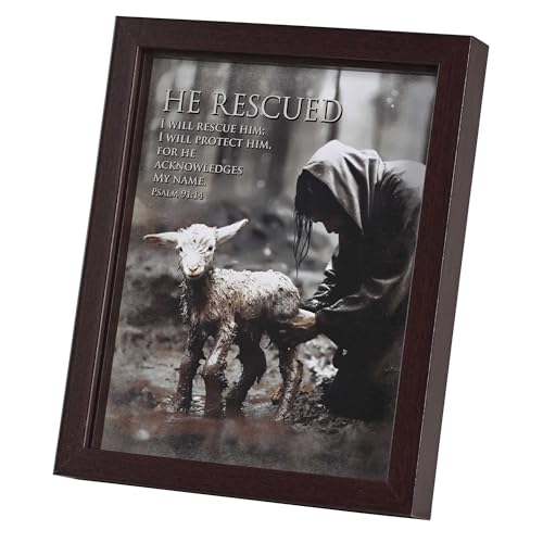 Dicksons He Rescued Psalm 91:14 Dunkelbraunes Holz und Glas, Shadowbox-Stil, Tischplatte oder hängende Wandkunst, 28,9 x 22,9 cm von Dicksons