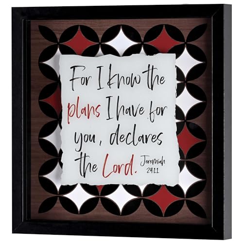 Dicksons Inspirierende christliche gerahmte Schattenbox-Wandkunst, 33 x 33 cm, Holz und Glas, geometrische Aufschrift "For I Know the Plans" von Dicksons