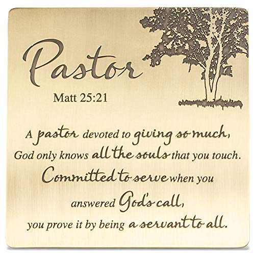 Metall-Tisch- und Wandschild "Pastor Servant to All Matthew 25:21", antikes Messing, 10,2 x 10,2 cm von Dicksons
