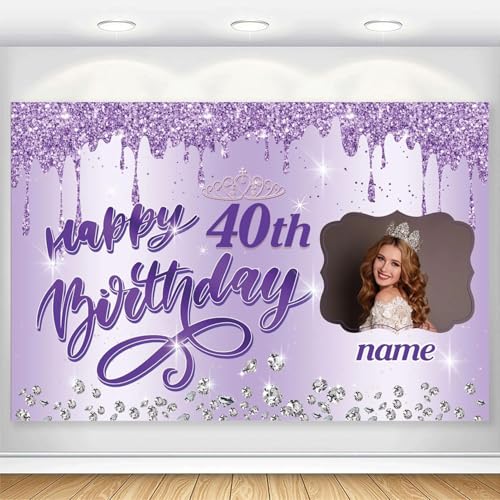 Dicodes Benutzerdefinierte Happy Birthday Dekoration Banner Persönlichkeit Happy Birthday Party Dekorationsartikel mit Namen mit Fotos für Männer und Frauen(Lila Diamant) von Dicodes