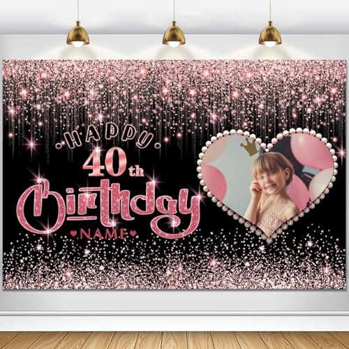 Dicodes Benutzerdefinierte Happy Birthday Dekoration Banner Persönlichkeit Happy Birthday Party Dekorationsartikel mit Namen mit Fotos für Männer und Frauen(Schwarz rosa Liebe) von Dicodes