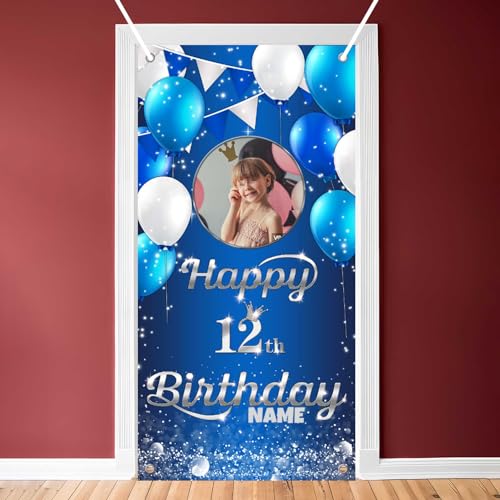 Dicodes Benutzerdefinierte Navy Blau Silber Happy 12. Birthday Tür Banner Hintergrundplatte Geburtstagsdekorationen Party Lieferungen Männer und Frauen(12.Geburtstag) von Dicodes